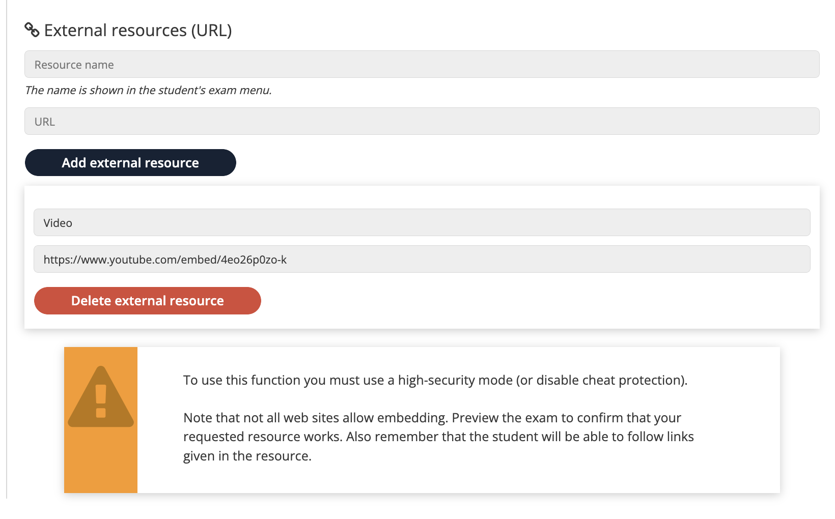 Add a resource pdf external website video embedding 