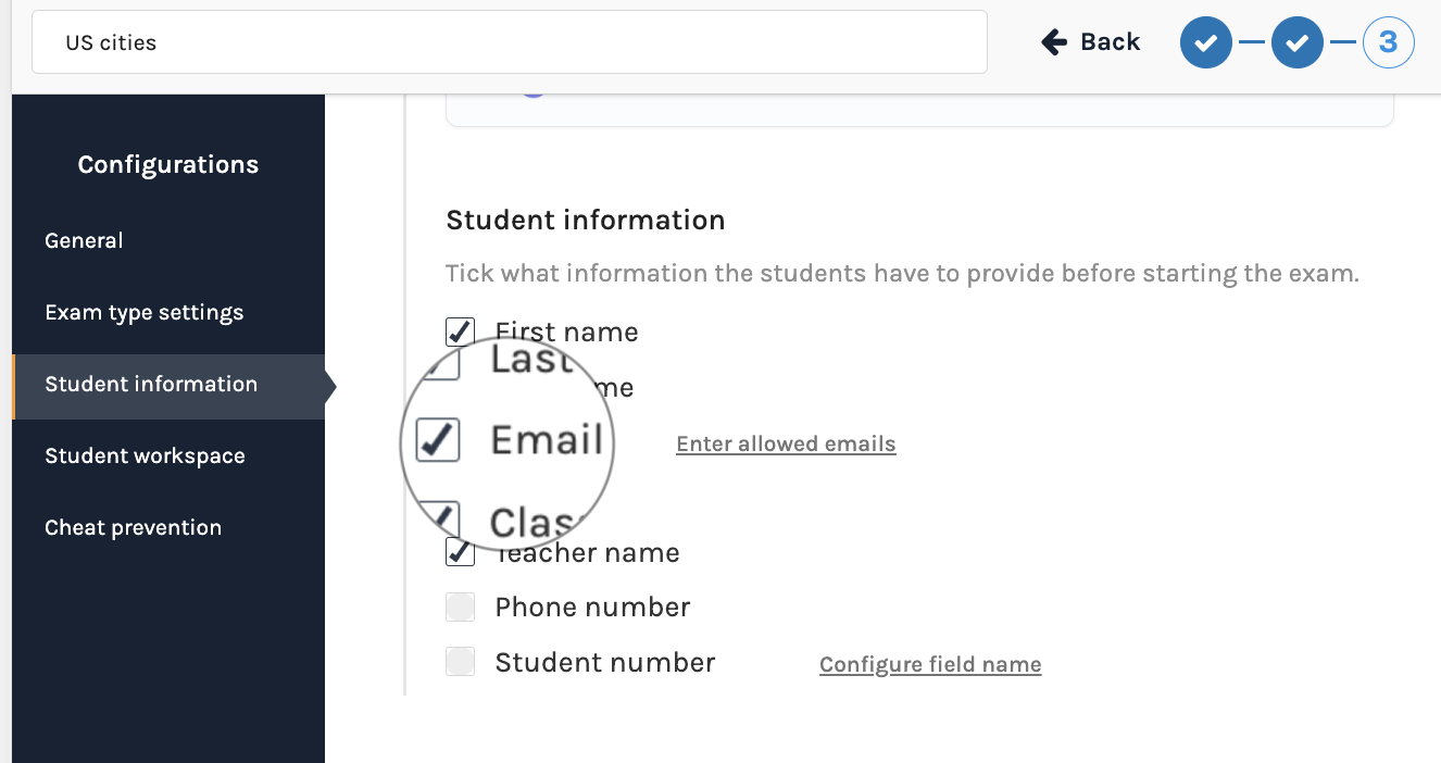 Send individual exam keys to students via email