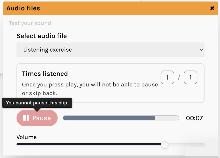Audio files in an exam