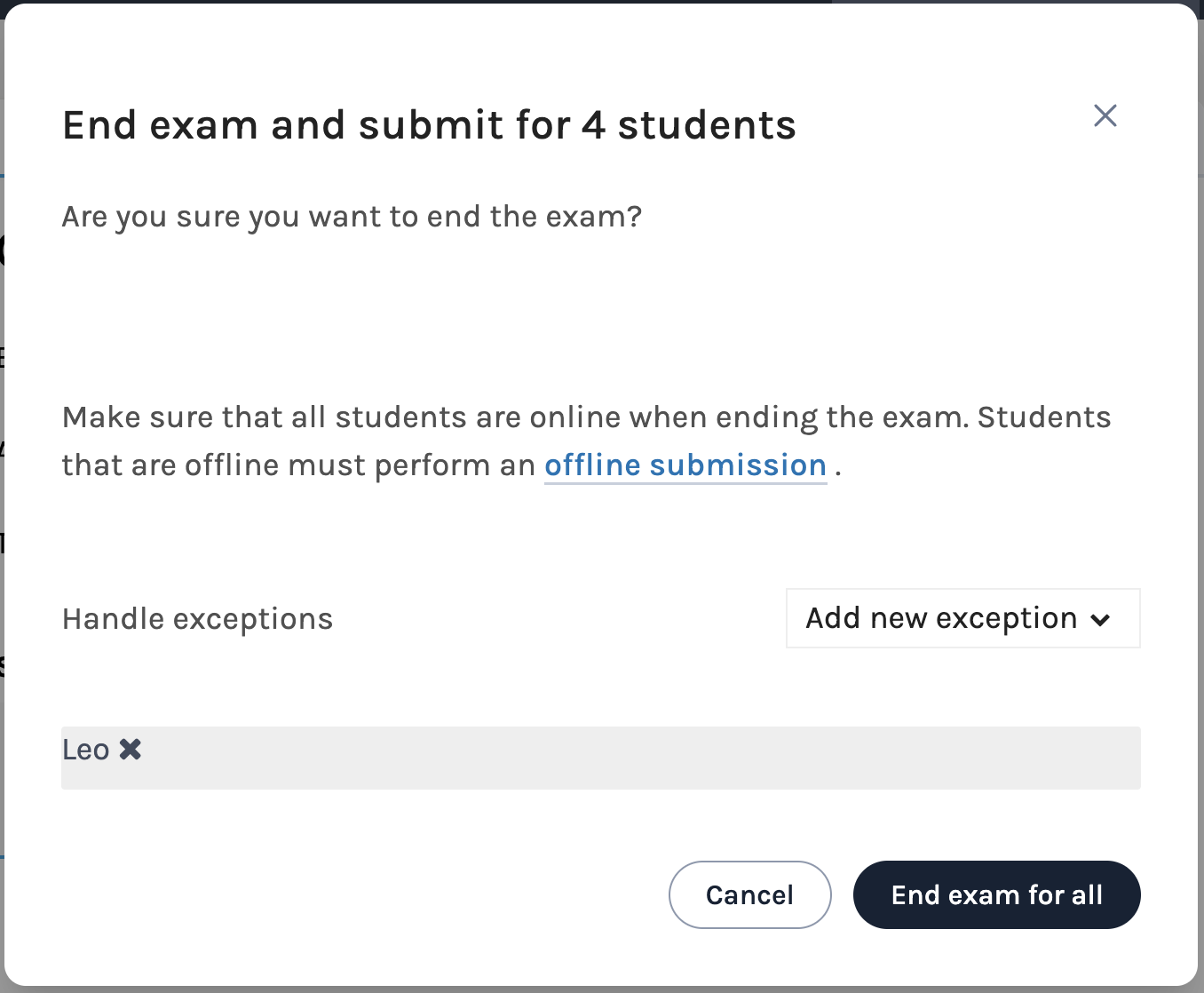 Ending an exam for students